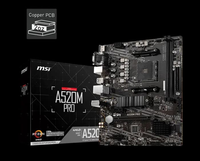 Msi A520M Pro Am4 Ddr4 Ses Glan Dp/Hdmi/Vga Sata3 Usb3.2 Matx