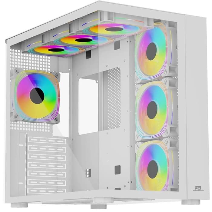 PowerBoost PB-SS02W Sea View USB 3.0, ATX 7 x ARGB Fanlı, Beyaz Kasa (PSU Yok) SS02 White