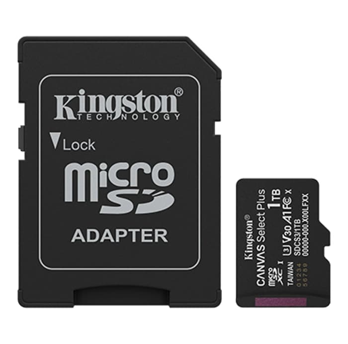 Kingston SDCS3/1TB 1TB MicroSDXC Canvas Select Plus Gen3 150MB/s A1 Card + Adapter