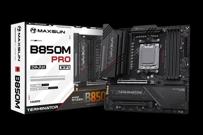 Maxsun Terminator B850M PRO DARK WIFI AM5 DDR5 7800 Mhz M2.HDMI mAtx AMD Anakart MS-TRM-B850M-PRO-DARK-WIFI