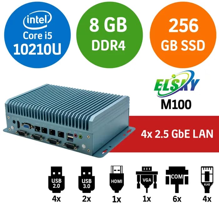 ELSKY M100 i5-10210U 6COM-4LAN 8GB 256GB Fansız Endüstriyel MINI PC