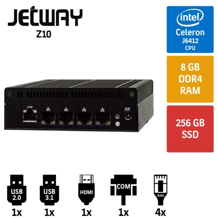 Jetway Z10 Intel Celeron J6412 8GB Ram 256GB SSD 4 Port 2.5GbE Lan Endüstriyel Firewall Pc