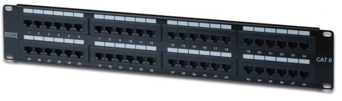DN-91648U Digitus 19 Inch CAT 6 UTP Patch Panel, Zırhsız, 48 port RJ45, 8P8C, LSA, 2U Siyah renk RAL 9005