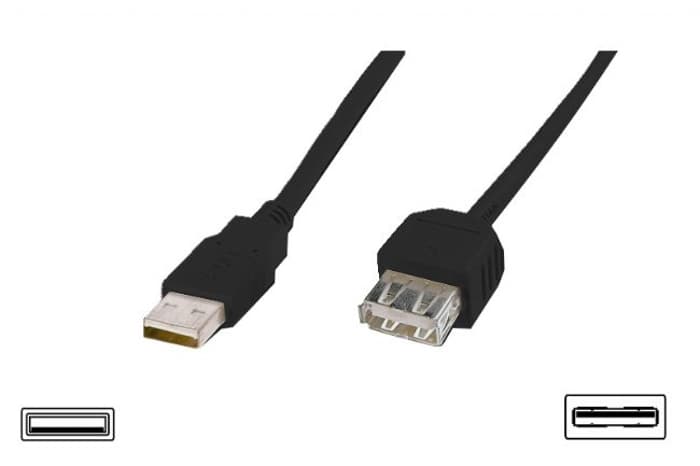 AK-300202-018-S USB 2.0 Uzatma Kablosu, USB A Erkek - USB A Dişi, 1.50 metre, AWG 28, USB 2.0 uyumlu, UL, siyah renk