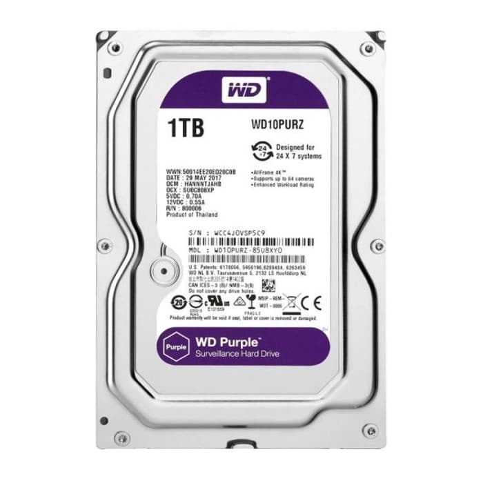 WD PURPLE WD10PURZ 1TB 3.5" 5400 RPM 64MB SATA-3 Güvenlik Diski