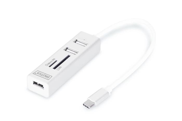 DA-70243 Digitus USB 2.0 Tip C 3 Port Hub, Kart Okuyucu, 3 x USB 2.0. 1 x SD, 1 x MicroSD kart yuvası, alüminyum