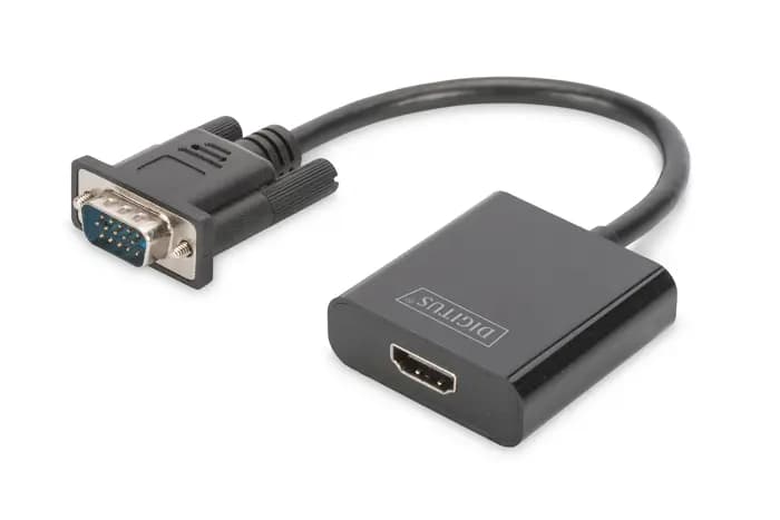 DA-70473 Digitus VGA <-> Hdmi Çevirici + Ses (3.5mm), Full HD (1080p), Kablolu, 15 cm, Siyah Renk