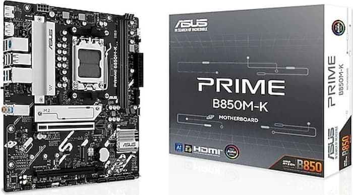 ASUS PRIME B850M-K AMD B850 AM5 DDR5 8200 DP HDMI ÇİFT M2 USB3.2 AURA RGB 2.5GBİT LAN MATX 8+2+1 GÜÇ AŞAMALARI, 1XGEN5 M.2, ADVANCED AI PC-READY
