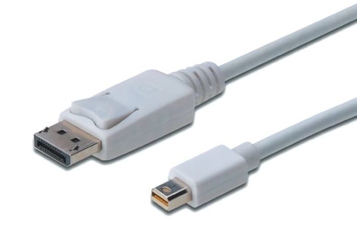 AK-340102-020-W DisplayPort <-> Mini DisplayPort Bağlantı Kablosu, DP Erkek - mini DP Erkek, 2 metre, kilit mekanizmalı, DP 1.1a uyumlu, UL, beyaz renk