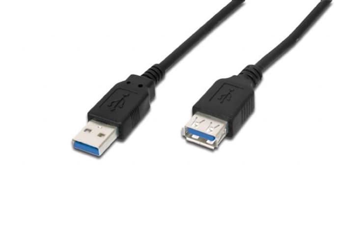 AK-300203-018-S USB 3.0 Uzatma Kablosu, USB A erkek - USB A dişi, 1.8 metre, AWG 28, 2x zırhlı, UL, siyah
